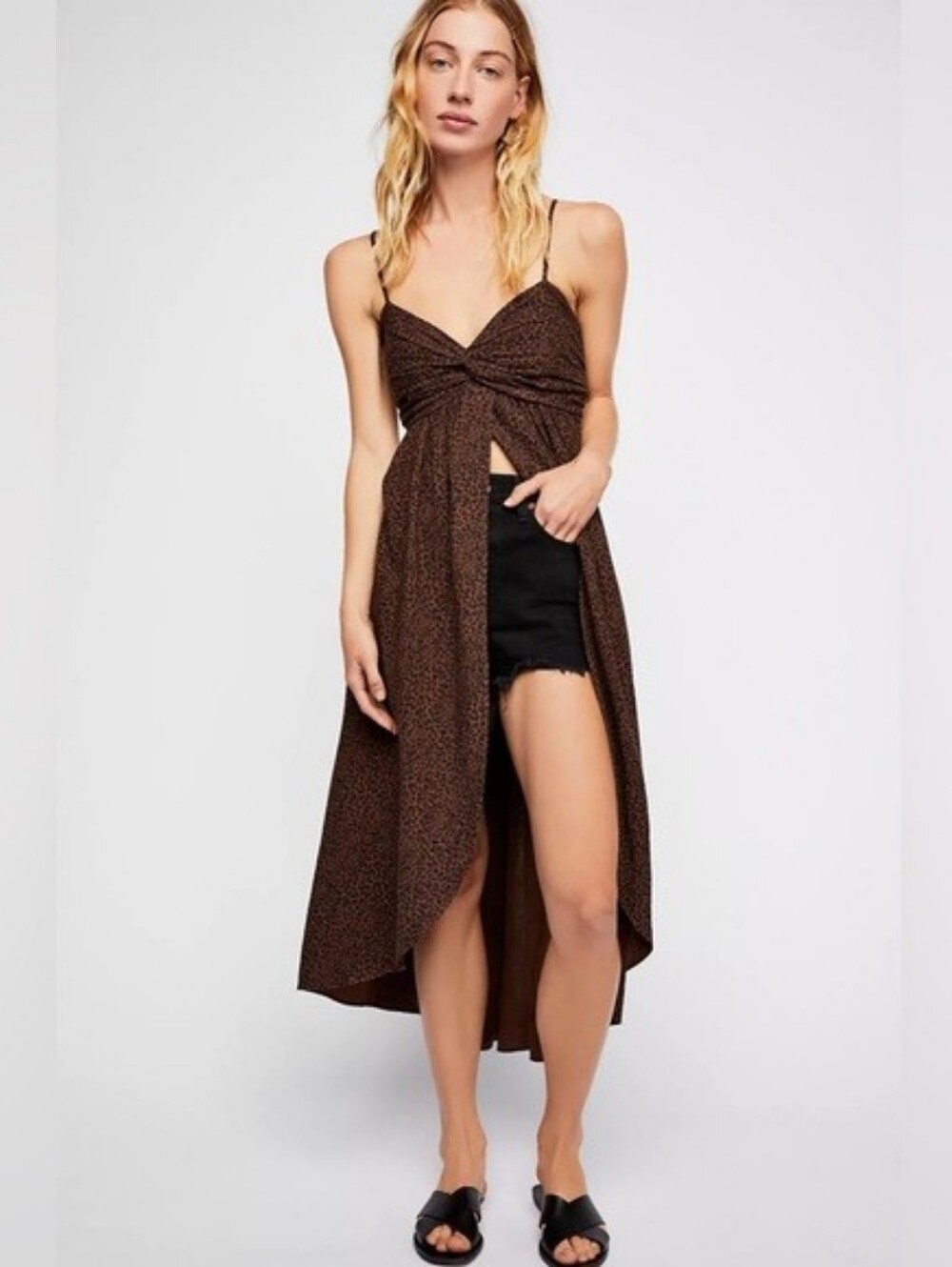 Free People Last Dance Brown Leopard Print Twist Front Maxi Top Size Large